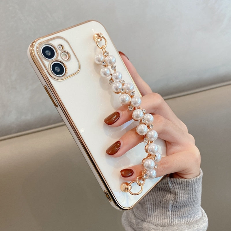 Pearl Hand Chain Electroplated iPhone Case