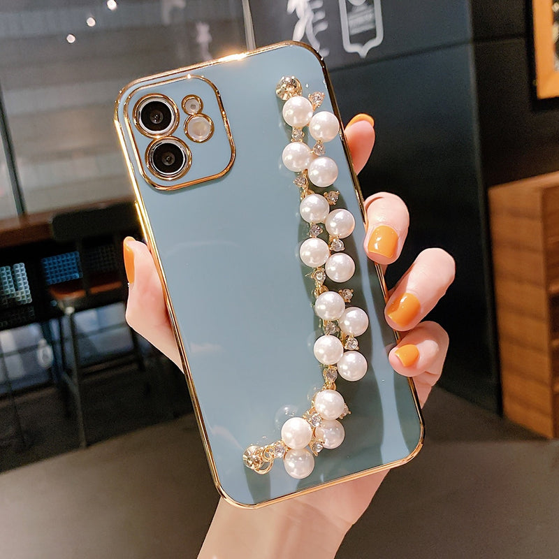 Pearl Hand Chain Electroplated iPhone Case