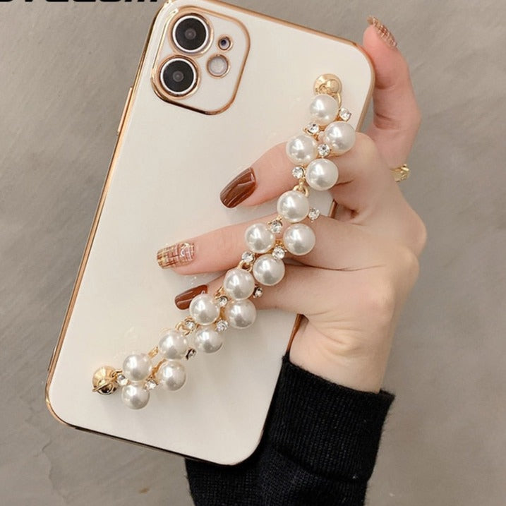 Pearl Hand Chain Electroplated iPhone Case