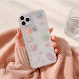 Clear Glitter Planet iPhone Case