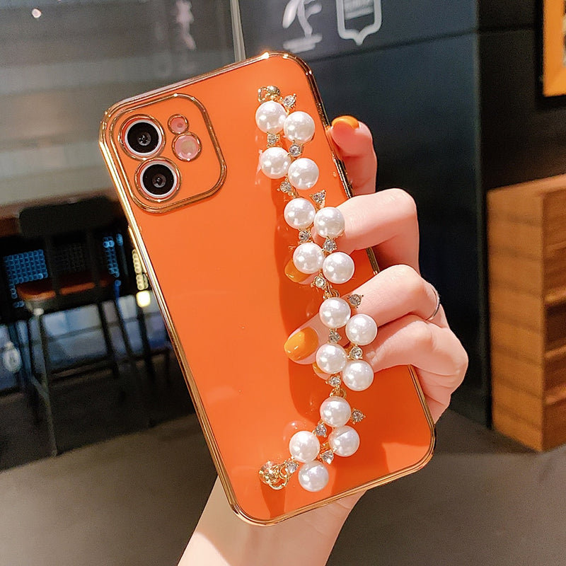 Pearl Hand Chain Electroplated iPhone Case