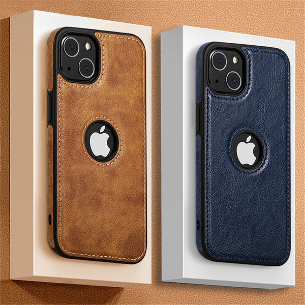 Luxury Leather iPhone Thin Case with Logo Cut