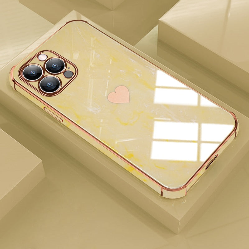 Heart Electroplated Marble Texture iPhone Case