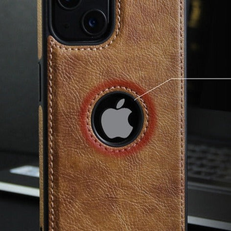 Luxury Leather iPhone Thin Case with Logo Cut