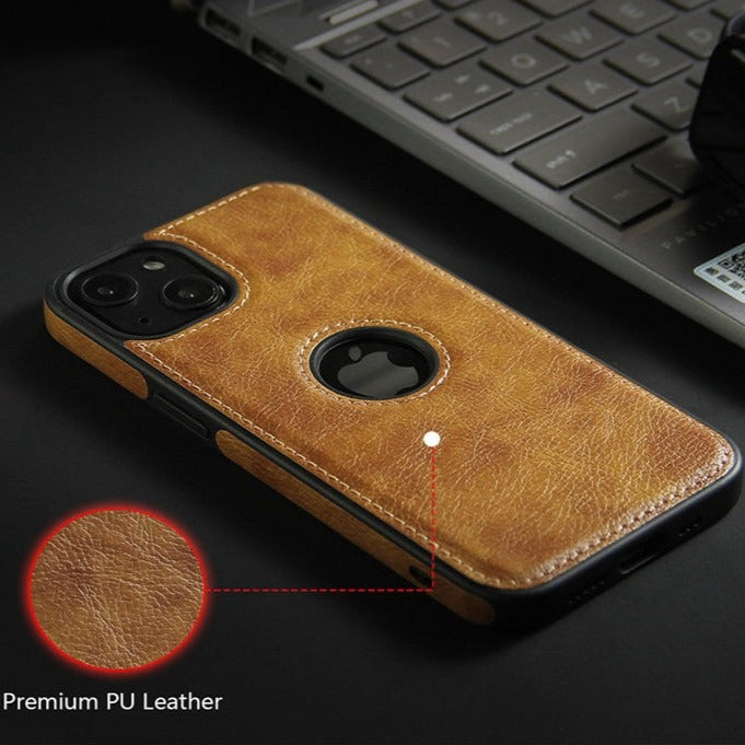 Luxury Leather iPhone Thin Case with Logo Cut