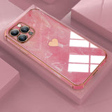 Heart Electroplated Marble Texture iPhone Case