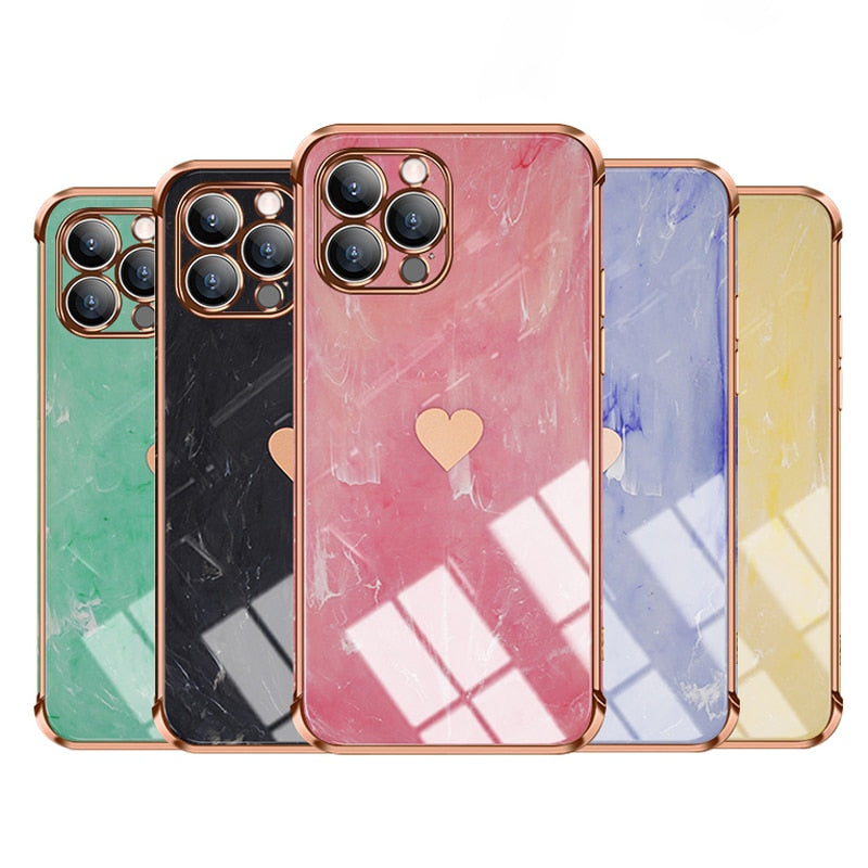 Heart Electroplated Marble Texture iPhone Case