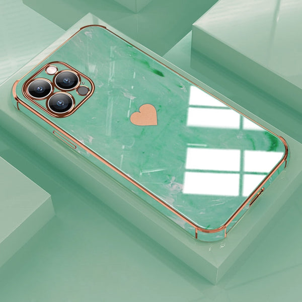 Heart Electroplated Marble Texture iPhone Case